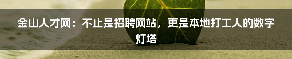 金山人才网：不止是招聘网站，更是本地打工人的数字灯塔