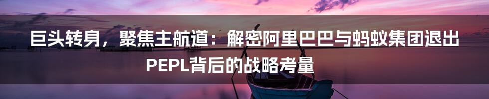 巨头转身，聚焦主航道：解密阿里巴巴与蚂蚁集团退出PEPL背后的战略考量
