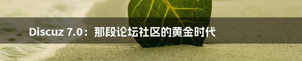 Discuz 7.0：那段论坛社区的黄金时代