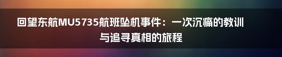 回望东航MU5735航班坠机事件：一次沉痛的教训与追寻真相的旅程