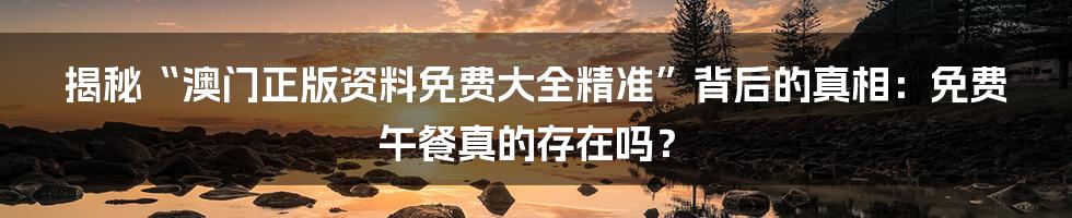 揭秘“澳门正版资料免费大全精准”背后的真相：免费午餐真的存在吗？