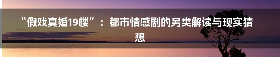 “假戏真婚19楼”：都市情感剧的另类解读与现实猜想