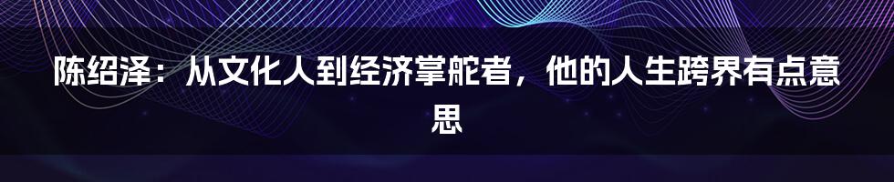 陈绍泽：从文化人到经济掌舵者，他的人生跨界有点意思