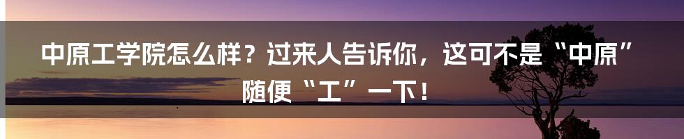 中原工学院怎么样？过来人告诉你，这可不是“中原”随便“工”一下！