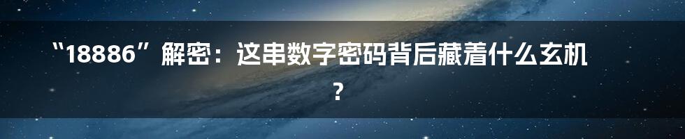 “18886”解密：这串数字密码背后藏着什么玄机？
