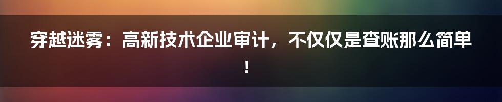 穿越迷雾：高新技术企业审计，不仅仅是查账那么简单！