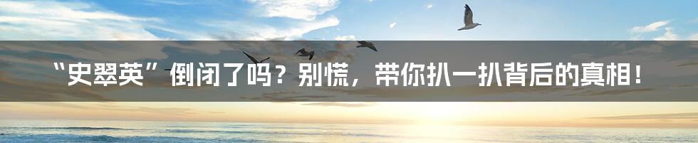 “史翠英”倒闭了吗？别慌，带你扒一扒背后的真相！