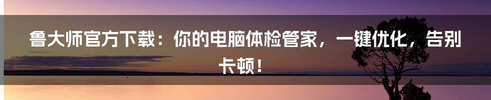 鲁大师官方下载：你的电脑体检管家，一键优化，告别卡顿！