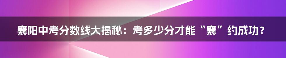 襄阳中考分数线大揭秘：考多少分才能“襄”约成功？