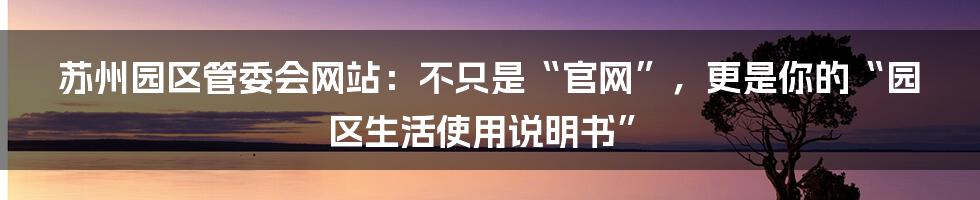 苏州园区管委会网站：不只是“官网”，更是你的“园区生活使用说明书”