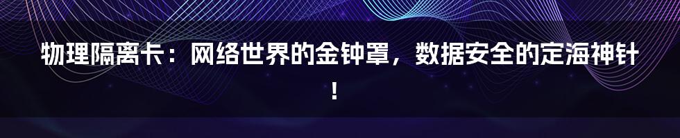物理隔离卡：网络世界的金钟罩，数据安全的定海神针！