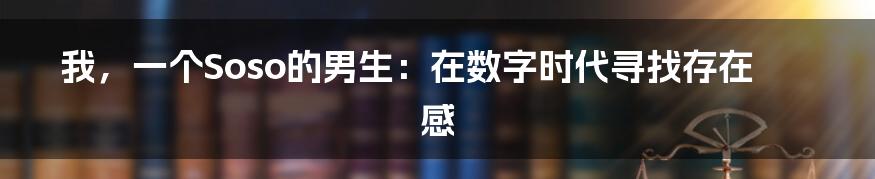 我，一个Soso的男生：在数字时代寻找存在感