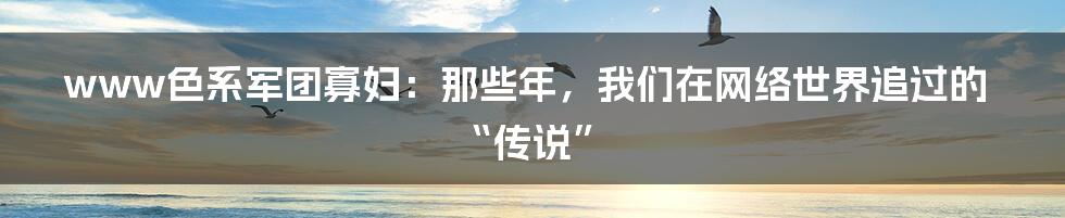 www色系军团寡妇：那些年，我们在网络世界追过的“传说”