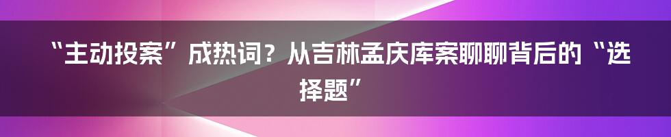 “主动投案”成热词？从吉林孟庆库案聊聊背后的“选择题”