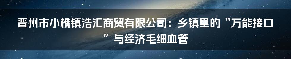 晋州市小樵镇浩汇商贸有限公司：乡镇里的“万能接口”与经济毛细血管