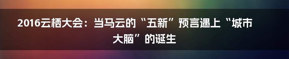 2016云栖大会：当马云的“五新”预言遇上“城市大脑”的诞生
