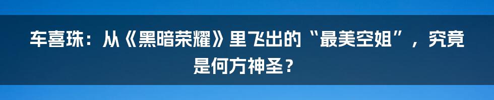 车喜珠：从《黑暗荣耀》里飞出的“最美空姐”，究竟是何方神圣？