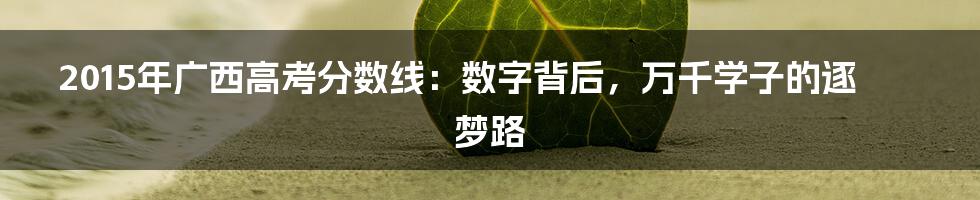2015年广西高考分数线：数字背后，万千学子的逐梦路
