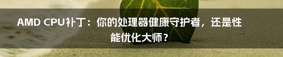 AMD CPU补丁：你的处理器健康守护者，还是性能优化大师？