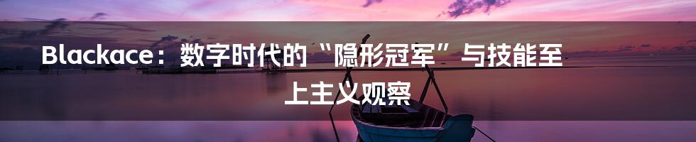 Blackace：数字时代的“隐形冠军”与技能至上主义观察