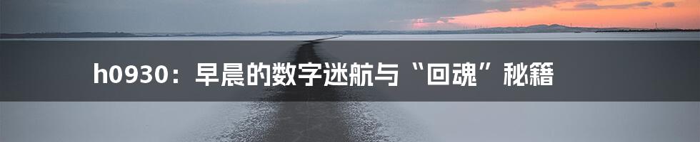 h0930：早晨的数字迷航与“回魂”秘籍
