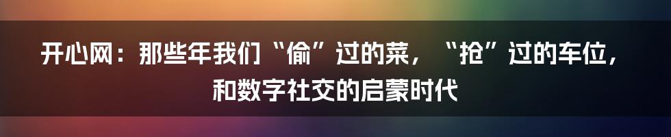 开心网：那些年我们“偷”过的菜，“抢”过的车位，和数字社交的启蒙时代