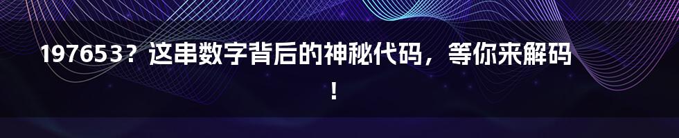 197653？这串数字背后的神秘代码，等你来解码！