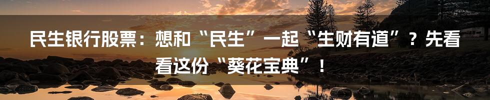 民生银行股票：想和“民生”一起“生财有道”？先看看这份“葵花宝典”！