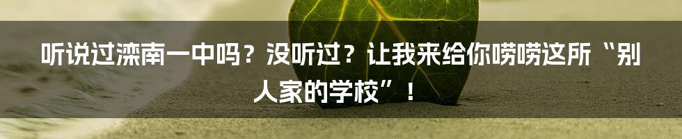 听说过滦南一中吗？没听过？让我来给你唠唠这所“别人家的学校”！