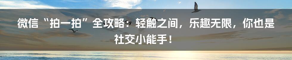 微信“拍一拍”全攻略：轻触之间，乐趣无限，你也是社交小能手！
