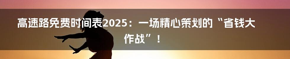 高速路免费时间表2025：一场精心策划的“省钱大作战”！